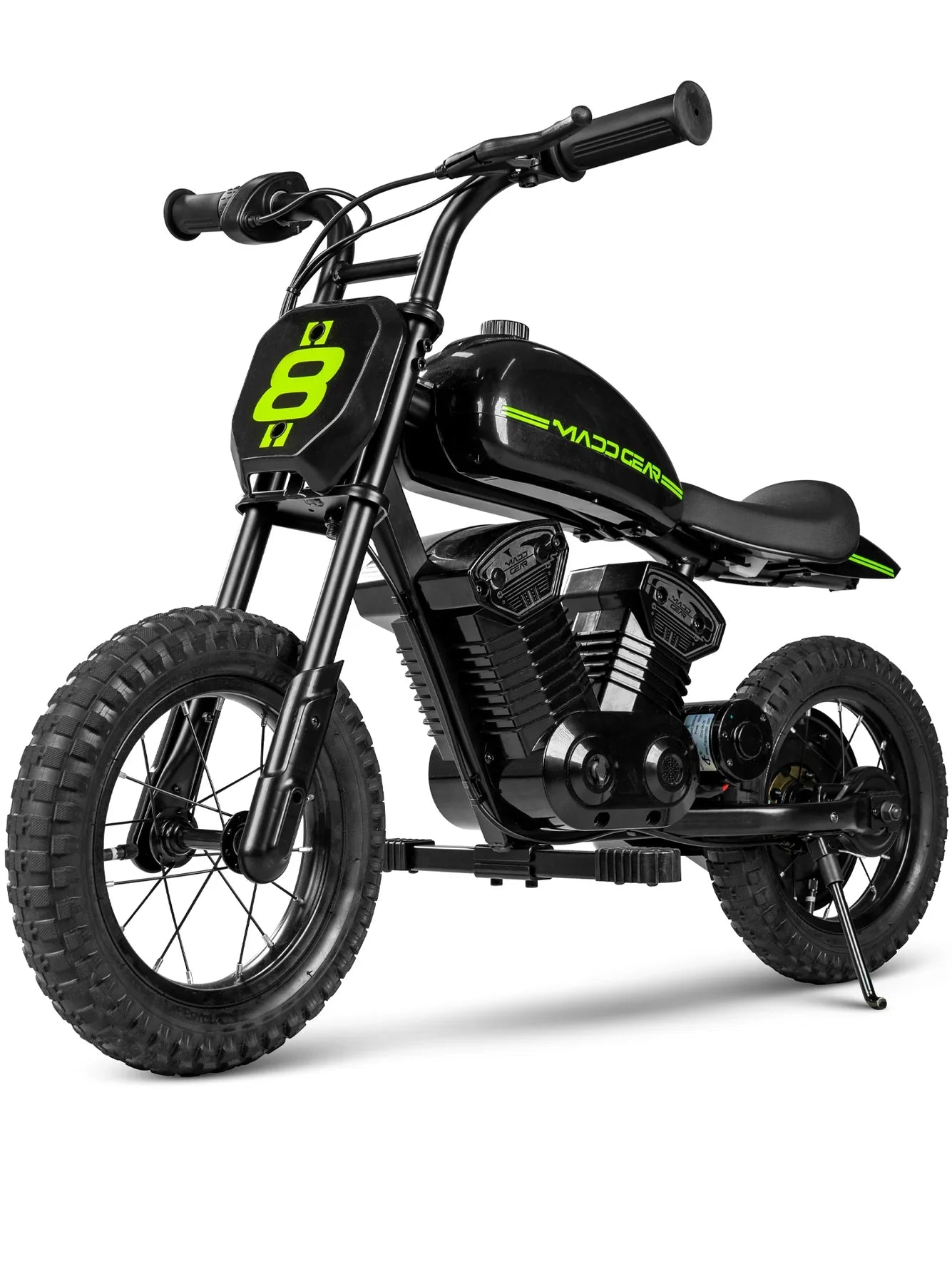 Madd Gear 24V Kids Electric Motorcycle – 10 MPH, 12' Tires – Green Black