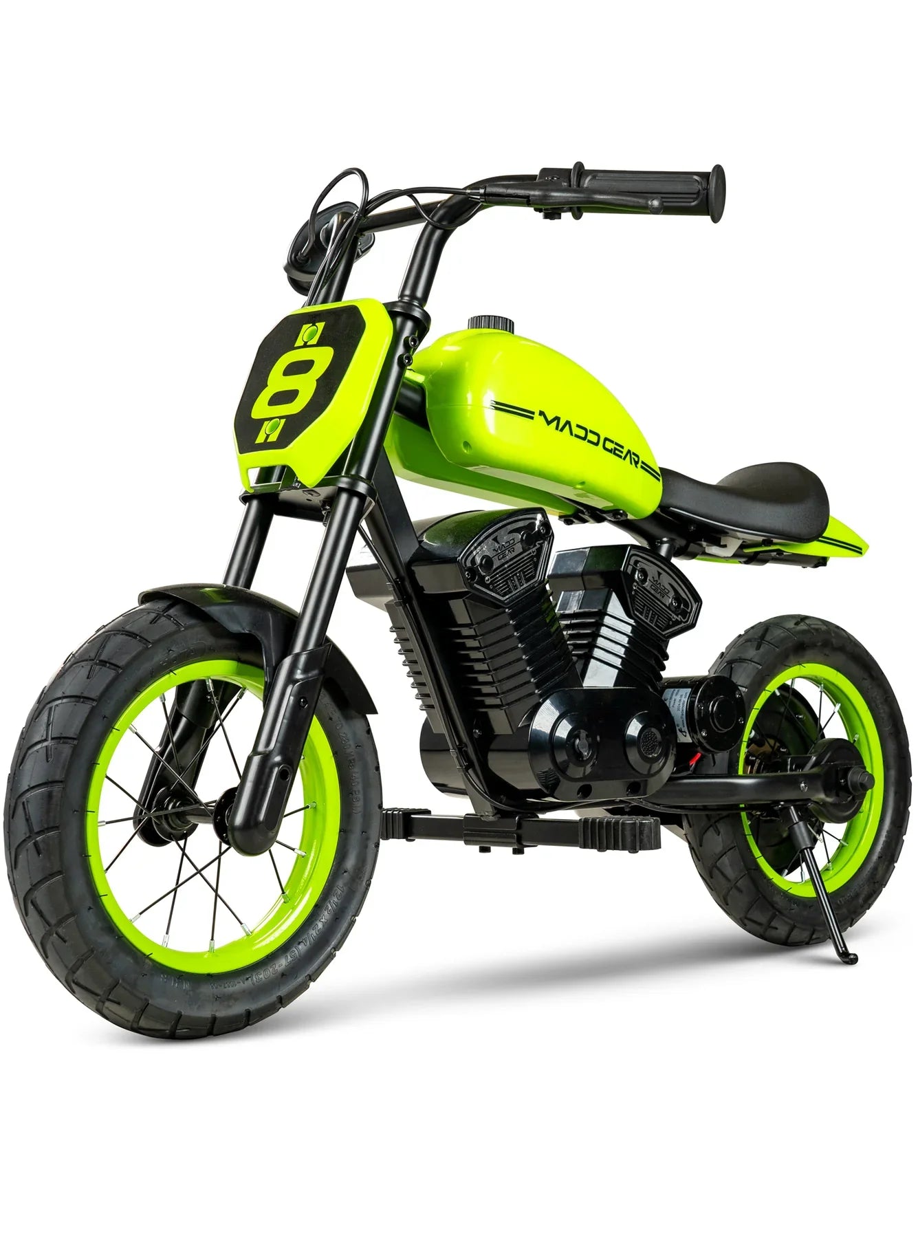 Madd Gear 24V Kids Electric Motorcycle – 10 MPH, 12' Tires – Green Black